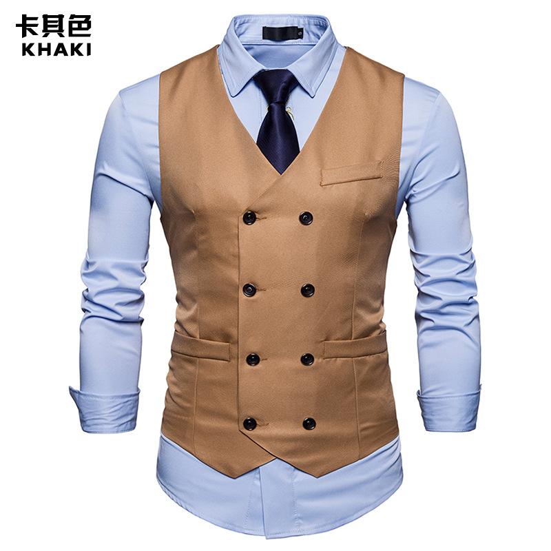 Men's Fashion Double Breasted Gentleman Suit Casual Vest Blazer Vest