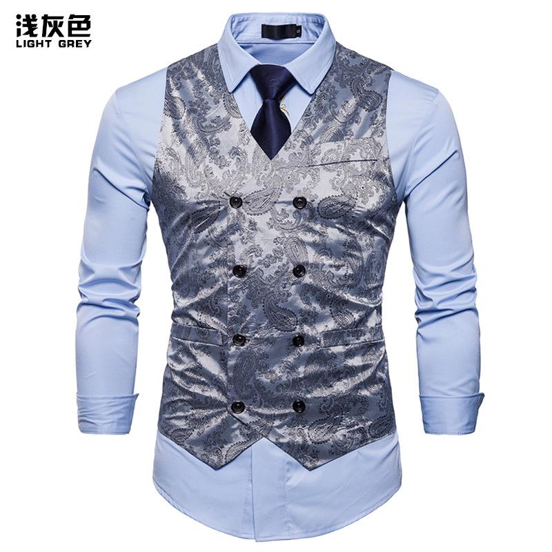 Men's Fashion Color Block Gentleman Suit Casual Printing Vest Blazer Vest