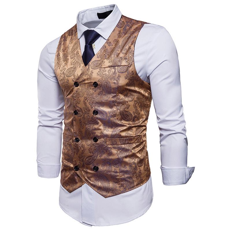 Men's Fashion Color Block Gentleman Suit Casual Printing Vest Blazer Vest