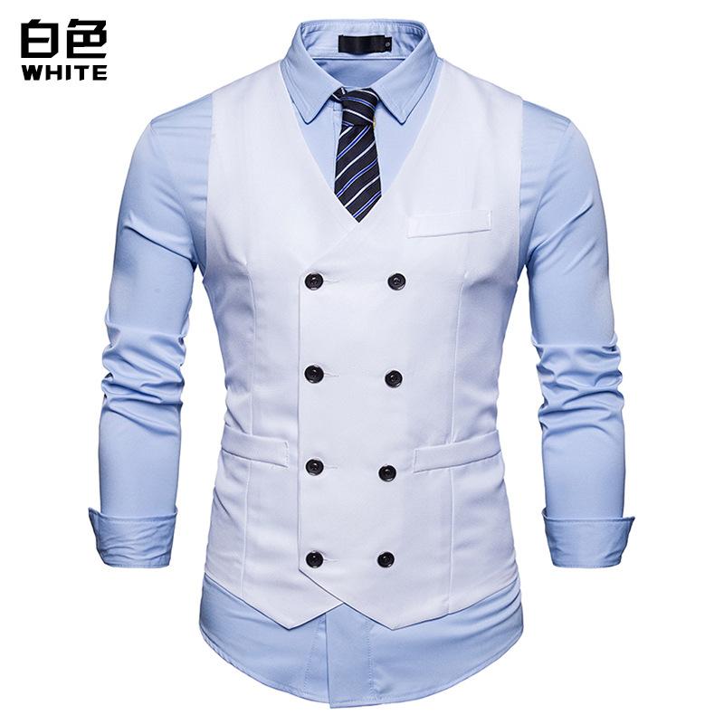 Men's Fashion Double Breasted Gentleman Suit Casual Vest Blazer Vest