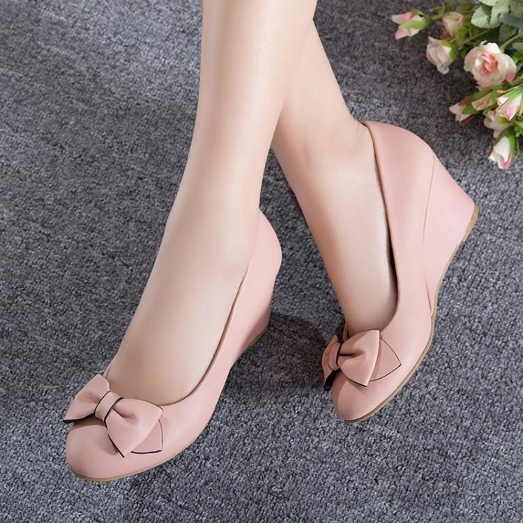 Girls Sweet Bow Wedges Shoes Woman's Heels Pumps