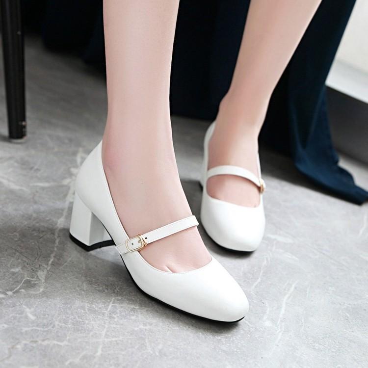 Shallow Mouth Square Head Thick Heel Student Shoes Women Chunky Heels ...