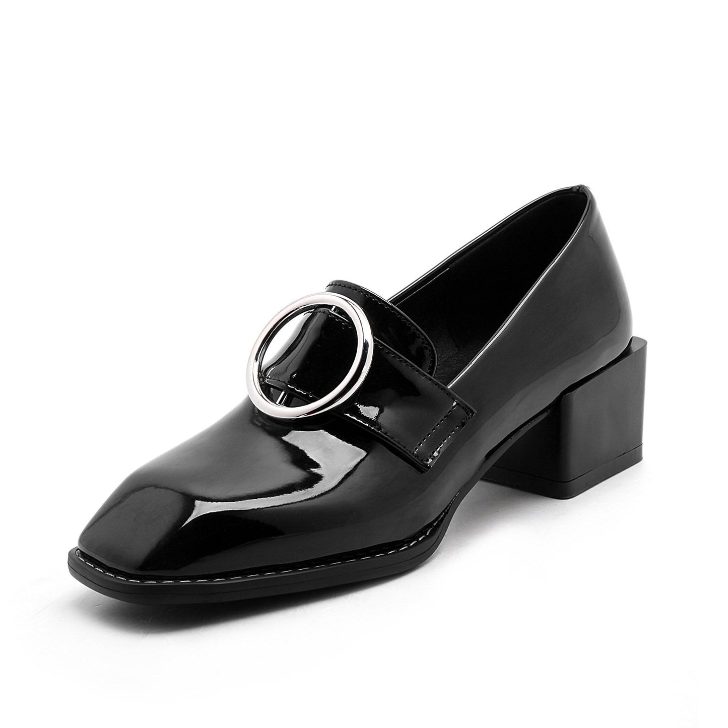 Casual Square Toe Shallow Mouth Middle Heeleded Women Chunkey Pumps