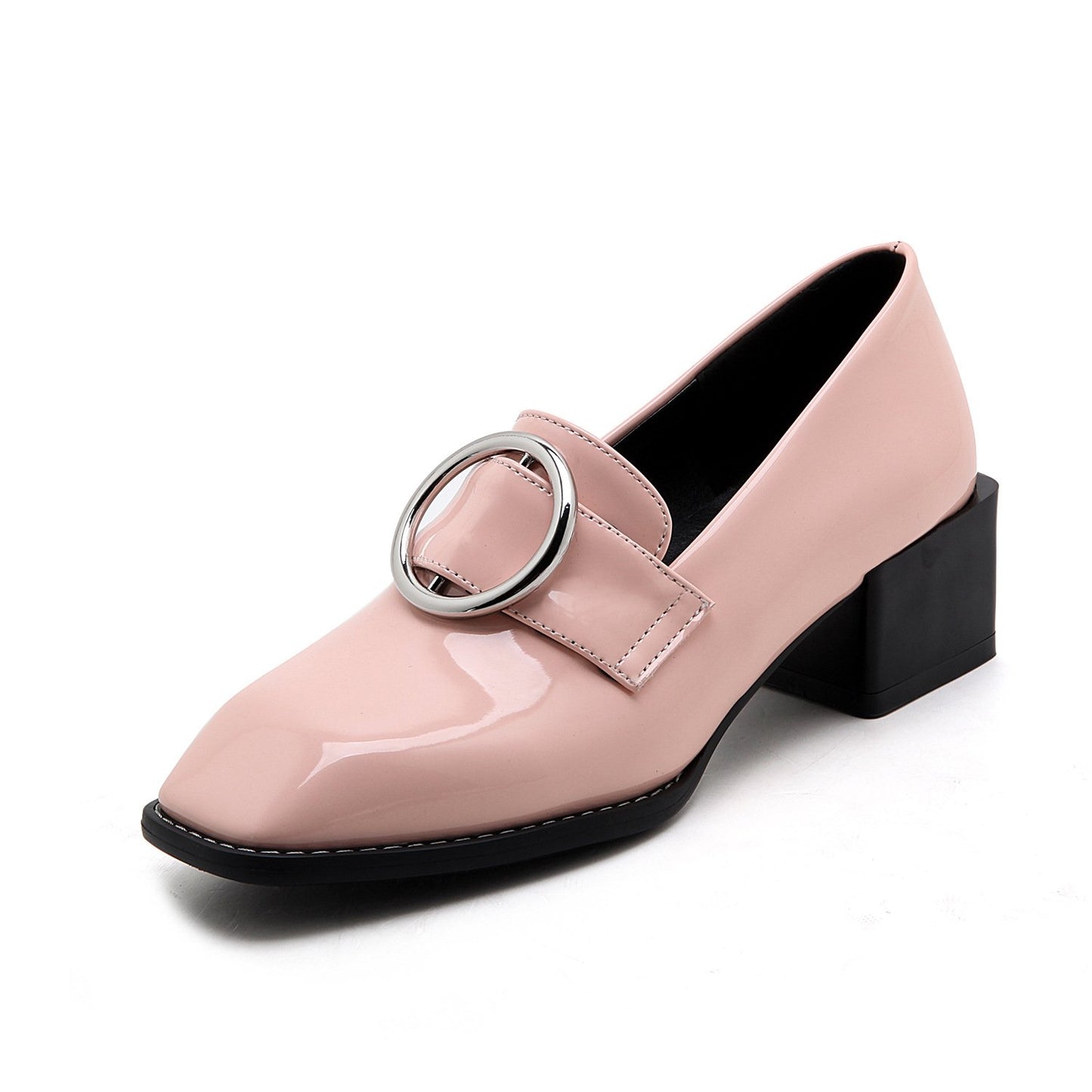 Casual Square Toe Shallow Mouth Middle Heeleded Women Chunkey Pumps