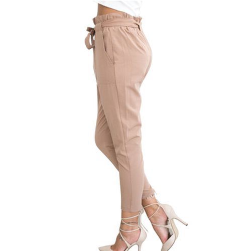 All-matched Casual Beam Waist Tied Casual Solid Color Cropped Pecile Women Casual Pants