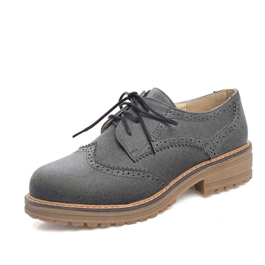 Woman's Square Heel Large Size Lace Up Low Heeled Oxford Shoes