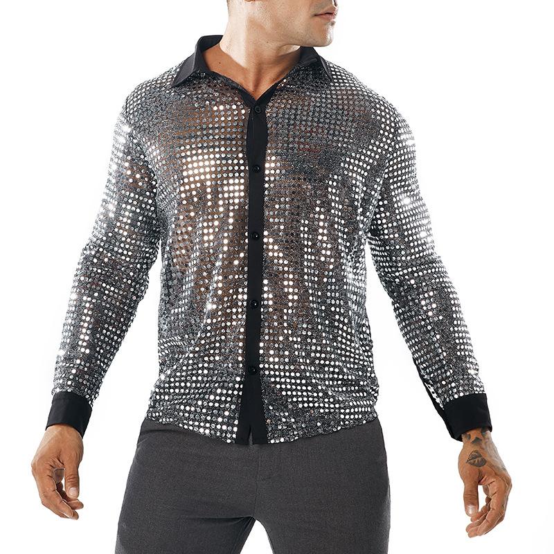 Men's Dot Scale Night Club Show Design Long Sleeves Turndown Shirts