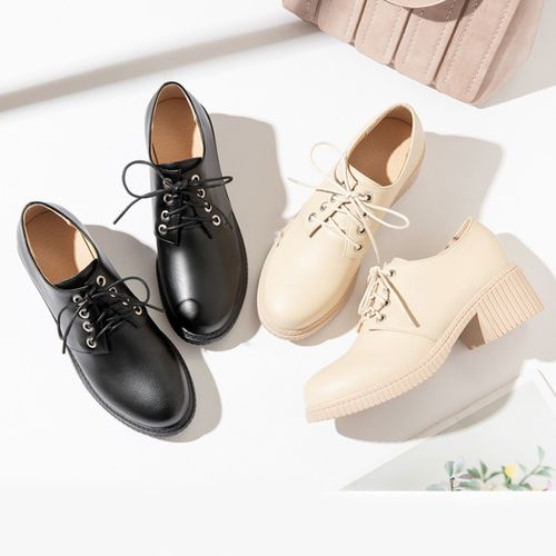 Women Lace Up Chunky Heels Shoes