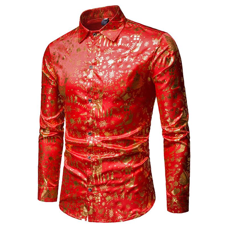 Men's Xmas Gilded Color Fashion Xmas Long Sleeves Shirts