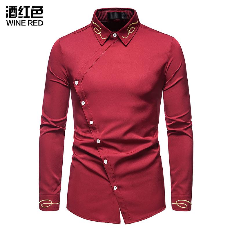 Men's Hollow Out Trend Embroidered Irregularity Long Sleeves Westen Cowboy Shirts