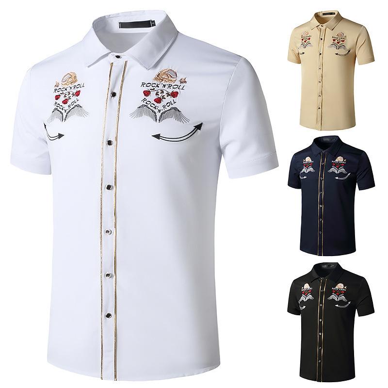 Men's Westen Cowboy Embroidered Cowboy Short Sleeves Casual Button Shirts