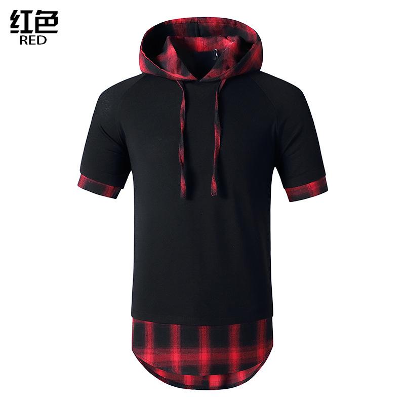 Men's Fashion Hip-Hop Hooded Short Sleeves Flannel T-shirt