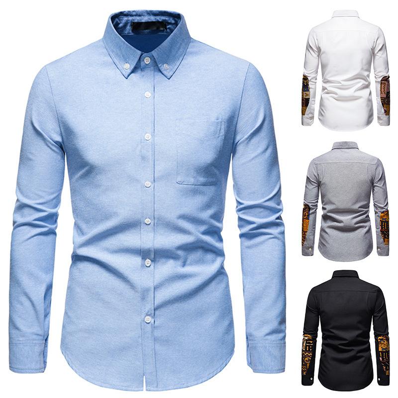 Men's Traditional Slim Fit Comfortable Oxford Ethnic Color Block Shirts