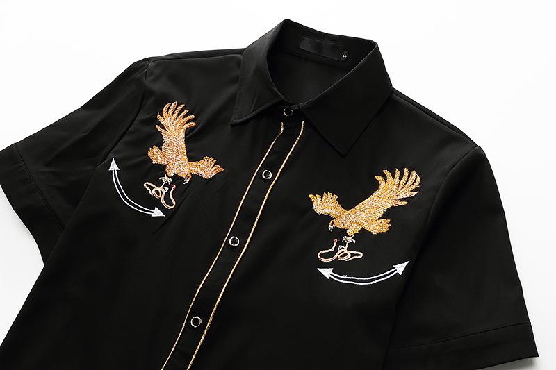 Men's Westen Cowboy Embroidered Cowboy Short Sleeves Casual Button Shirts