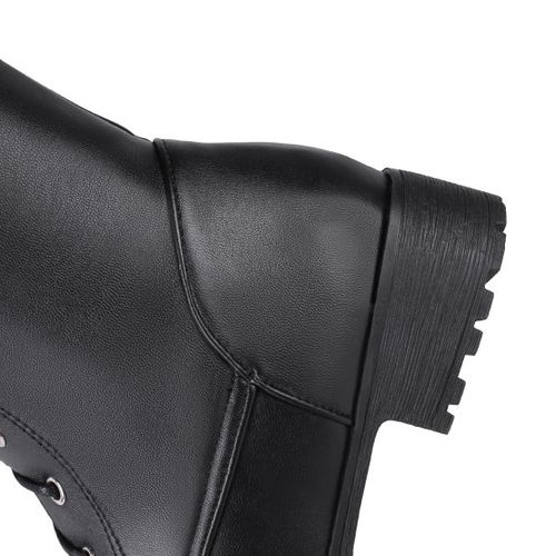 Women Lace Up Low Heels Knee High Boots