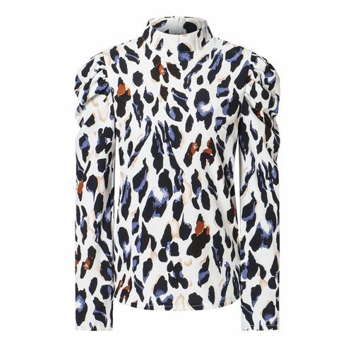 Fashion Leopard Print Lantern Sleeve All-matched Tops Women Blouses