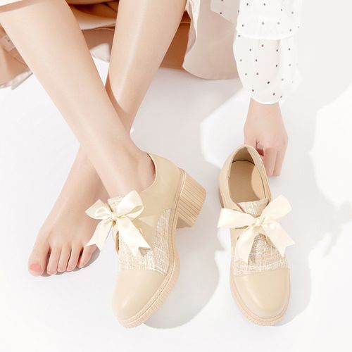 Women Lace Up Knot Chunky Heels Shoes