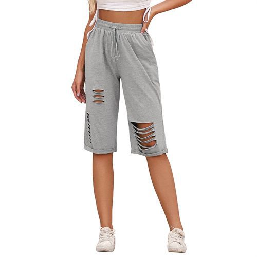 High Waist Fashion Hollow Out Band Straight Casual Mid Women Casual Pants