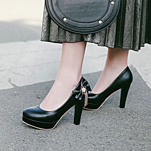 Women Bowtie Tassel Platform Pumps High Heels Shoes