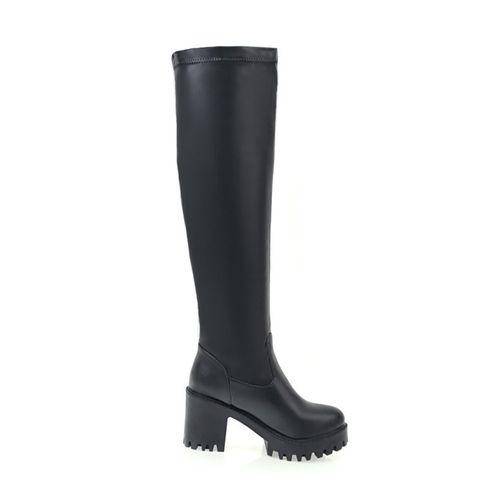 Woman Soft Leather High Heel Platform Tall Boots