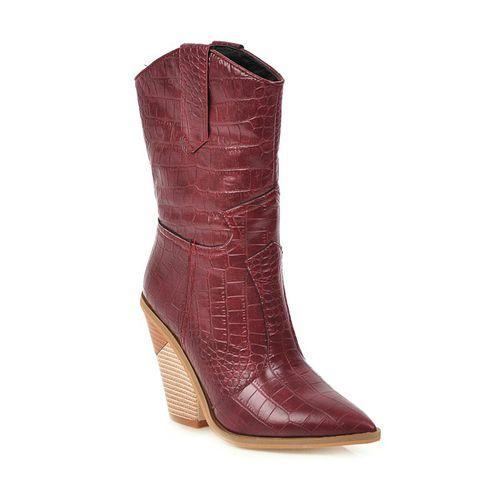 Woman Pointed Toe Chunky High Heel Short Boots
