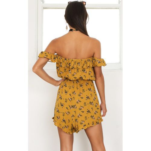Off-shoulder Printed Flounce Shorts Backless Tied-band Jumpsuits