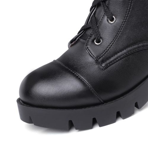 Women Lace Up High Heels Short Motorcycle Boots