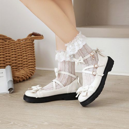 Women Bow Tie Low Heels Mary Jane Shoes