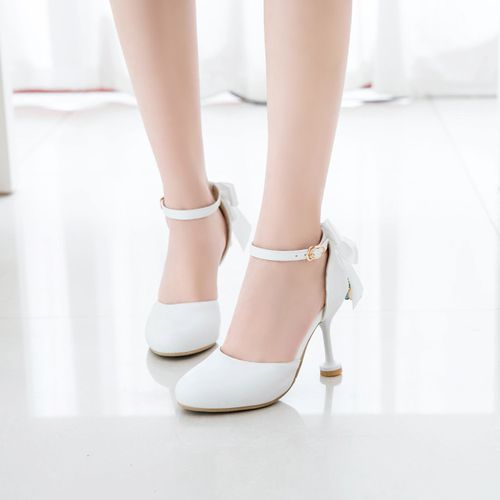 Women's Pearl Bow Tie Mary Jane High Heels Sandals