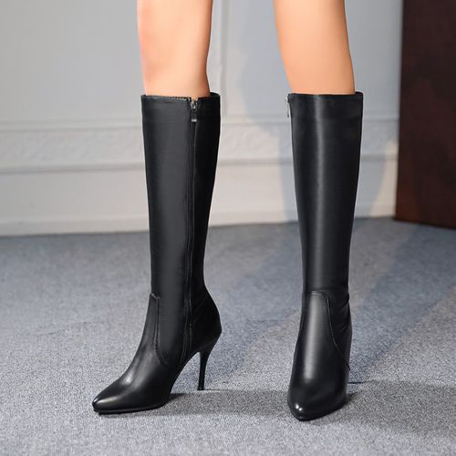 Women Zipper Stiletto Heels Knee High Boots