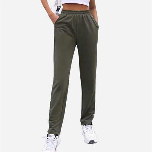 Ins Fashion Casual Elasticity Sports Button Long Women Casual Pants