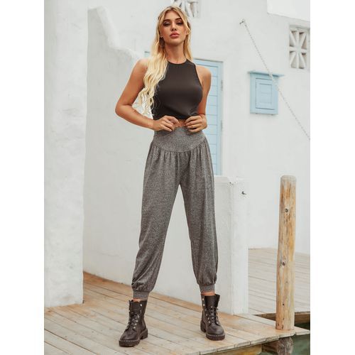 Inshigh Waist All-matched Casual Straight Sports Ankle-tied Long Women Casual Pants