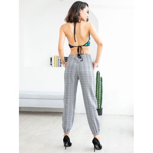 High Waist Plaid Ankle-tied Long Casual All-matched Women Casual Pants