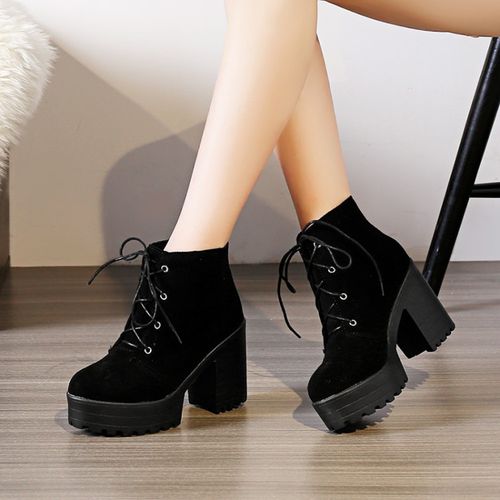 Women Lace Up Suede High Heels Short Boots