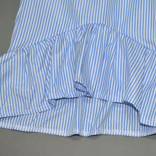 Stripe Flounce Irregularity Bell Short Sleevesbelt Dress Women Blouses