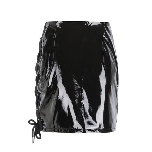 Daily Hot Mid Waist Cross-tied Fashion Black Pu Leather Short Women Skirts